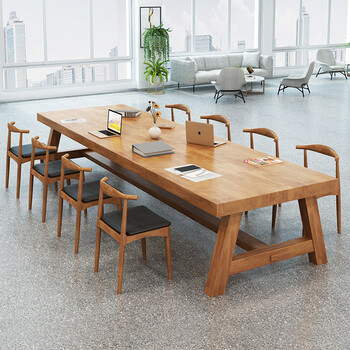 麦泰好实木会议桌长桌简约现代办公桌工业风长条loft洽谈大桌子桌椅
