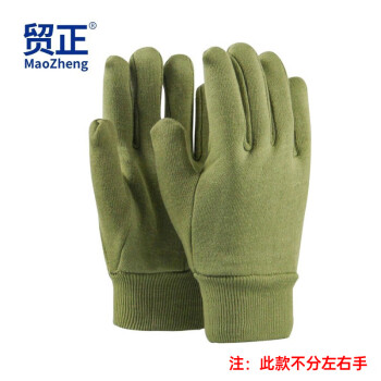 贸正 保暖劳保线手套耐磨防滑防冻劳动作业防护加绒加厚针织防寒棉手套 军绿100双