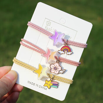 韩版许愿心闺蜜手链女星两用网红小皮筋套学生日小礼品礼物紫粉黄3条