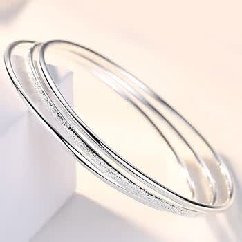 恒致 银手镯女三生三世磨砂实心9999足银镯子女士送女友老婆生日礼物