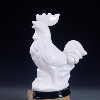 陶瓷12十二生肖鼠狗牛兔羊龙猴蛇马虎鸡猪套白瓷器风水摆件 鸡配底座