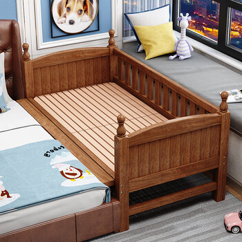 60实木床单人床边床加宽胡桃木小床带护栏婴儿拼接大床1808040三面