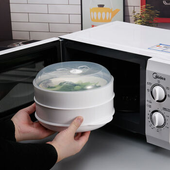 微波炉蒸笼可加水微波炉专用蒸笼加热器皿圆形塑料碗热馒头饺子蒸器带