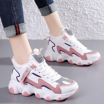 即美森田老爹运动鞋初中生女秋冬款高中生青少年女生跑步穿的冬天白粉