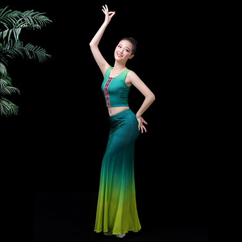 学生乐 云南西双版纳傣族服装舞蹈演出服女新款舞裙独舞艺考套装 橙色