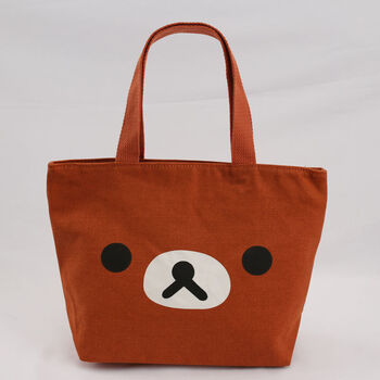 鸣朗经典卡通手提便当袋女士可爱帆布袋漂亮手拎饭盒袋环保袋布袋子棕
