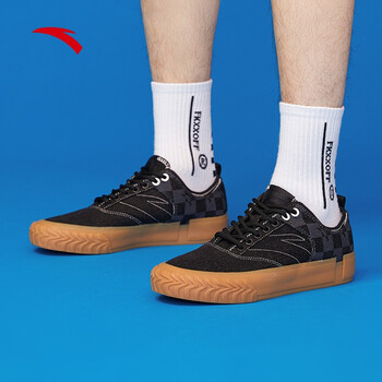 安踏帆布鞋男鞋板鞋2022夏季新款学生运动鞋ins潮流低帮休闲鞋子黑