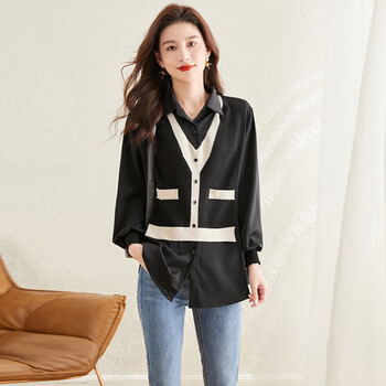 服饰内衣>女装>连衣裙>零度e族>零度e族品牌假两件长袖衬衫女秋装2023