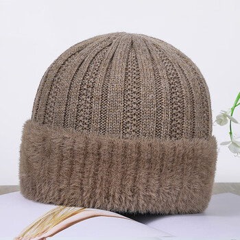 傲璐 带围脖老人帽男女冬季针织帽中老年人加绒毛线帽爸爸妈妈帽子