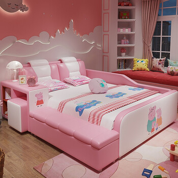 公主床少女梦幻城堡带护栏女生女童女儿房卧室实木单人带榻榻米小书桌