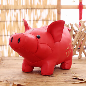 皮革pu红包小猪公仔毛绒玩具猪年吉祥物玩偶新年生日礼物 拱猪-红