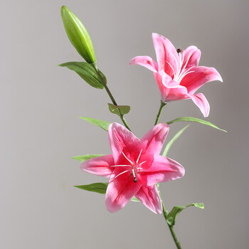 假花客厅餐桌摆花装饰干花茶几摆设件电视柜插花红色百合单枝2花一蕾