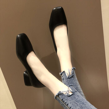 教师面试鞋子小皮鞋女正装3公分5粗跟配西装的女夏黑色低跟职场工作鞋