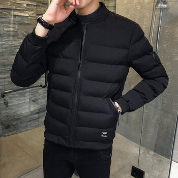 羽绒服男士轻薄冬季保暖休闲短款大码圆领外套潮90 1733黑色【围巾】