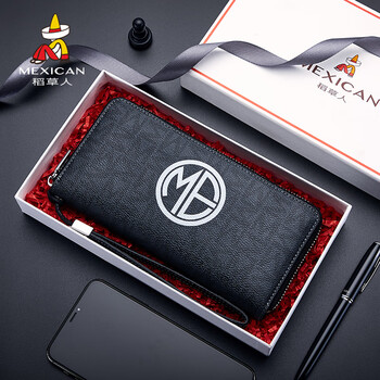 稻草人男士手拿包男2023新款潮流年轻人长款休闲钱包男韩版220410黑色