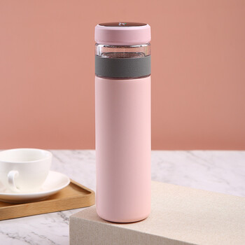 保温杯智能显温高颜值便携男女316不锈钢茶水分离泡茶水杯304樱花粉