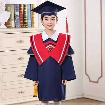 fanqi博士学位服毕业幼儿园服学士服黄色蓝色帽子领结大学生领子 蓝色