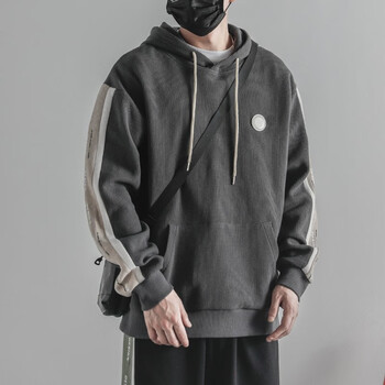 賓力克日系卫衣男士春秋潮流拼接百搭连帽衣服宽松运动套头外套 太空