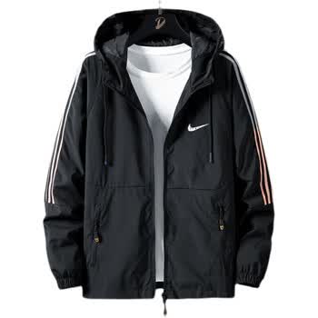 耐克2022新款秋冬季夹克外套男士连帽运动休闲男士夹克外套 黑色薄款