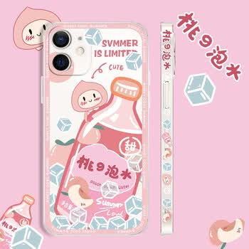 卡通创意个性12promax超薄mini保护套透明侧边软壳蜜桃气泡水iphone12