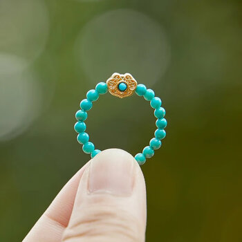 midnitestar绿松石戒指原矿女款925银如意小众设计感文玩指环怀南戒指