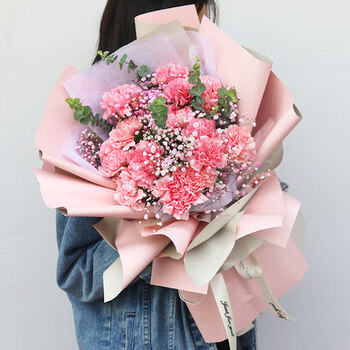 礼物百合鲜花郑州市全国同城花店送上门11朵粉色康乃馨花束不含花瓶