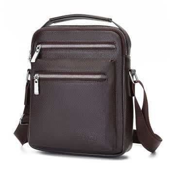 堡凯斯特 男士单肩包手提斜挎包荔枝纹软皮商务休闲大容量包男包 深