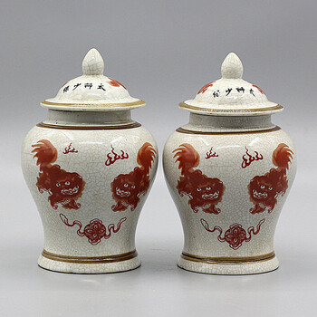 赤燕清乾隆年制粉彩少狮太保将军罐狮子纹景德镇仿古瓷中式茶叶罐收藏