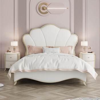 美式轻奢花瓣床软包真皮床主卧双人公主婚床网红法式床2022年新款真皮