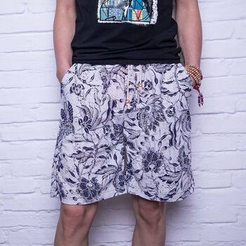 夏季潮男专属大花裤宽松清凉解暑五分裤麻棉沙滩大裤衩休闲短裤f款xl