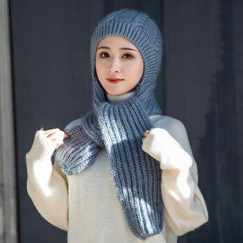 【新款上市】2022新款帽子围巾一体女秋冬季针织帽加厚加绒保暖围脖
