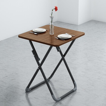 折叠桌简易便携式手提桌小户型家用吃饭桌折叠餐桌 单独桌椅 浅胡桃