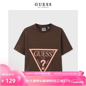 GUESS 女士时尚短款倒三角LOGO百搭T恤-V2RI00K80 G1DL-棕色 XS