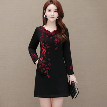 老妈妈春装连衣裙儿装莲依群子孑50岁洋气中年女装春秋长袖裙子气质短