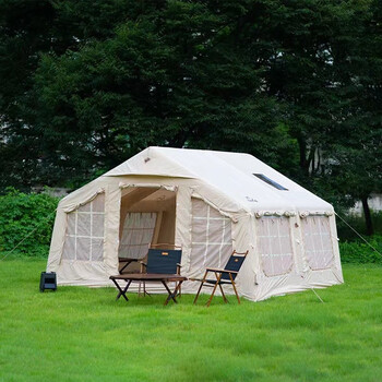 6充气露营帐篷屋脊帐带隔断两室一厅营地住宿帐篷防雨 棉布款3.6*3.