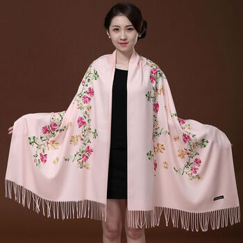 xpmr新品旗袍披肩手工刺绣绣花女士仿仿羊绒仿羊毛围巾秋冬旗袍披肩女