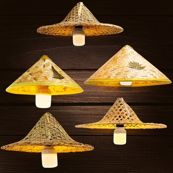 乐火锅店餐厅中式复古创意个性田园怀旧竹编草帽40厘米斗笠鱼篓带灯线