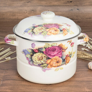 
                                        索芙丽 珐琅搪瓷蒸锅 二层24cm/26cm加厚搪瓷锅双层蒸锅汤锅炖锅电磁炉通用带蒸片 爱情花26cm                