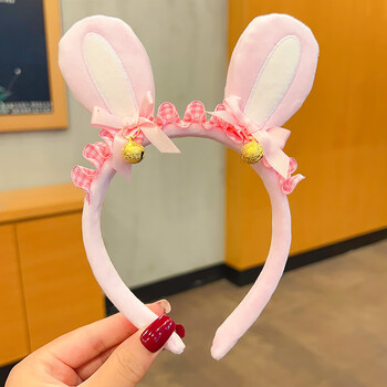 儿童兔耳朵毛绒发箍兔年本命年红色喜庆头箍发饰新年流苏可爱头饰粉色