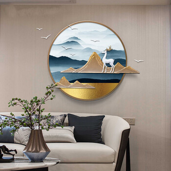 新中式轻奢玄关墙面装饰画餐厅背景墙立体创意壁挂画室内装饰墙画鹿鸣
