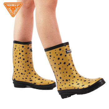 非常行(jolly walk)雨鞋 水鞋女 星星时尚中筒防水套鞋雨靴 金色 39
