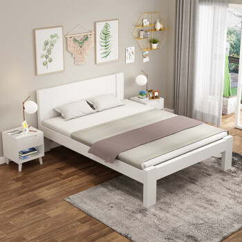 峰羽茜实木床现代简约一米五高脚松木床1米5单人床1米2床架 白色 配套