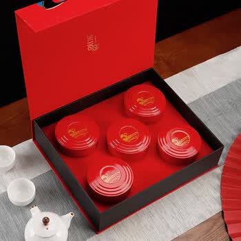 装古树红茶茶叶礼盒装空盒定制中秋国庆新年送礼佳品 流云5罐/红色
