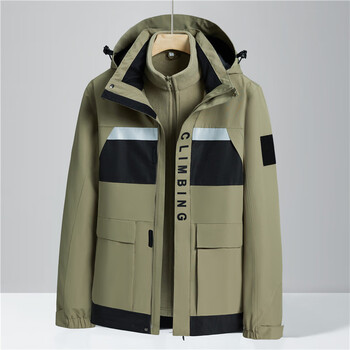 全热封冲锋衣夜视反光男三合一防风防水保暖摇粒绒登山服工厂 陆军绿 