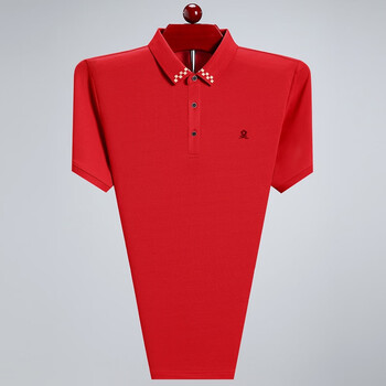 梦特娇夏季男短袖t恤桑蚕丝中年本命年中国红装翻领polo衫大红中国红