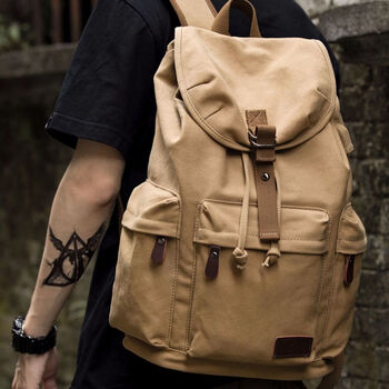 暖寻男士双肩包复古潮流帆布韩版大容量背包初中高中休闲百搭学生书包