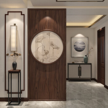 莎庭新中式屏风隔断客厅现代简约入户玄关原木实木办公室木质进门 80*