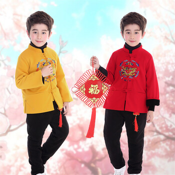 3儿童唐装汉服男款男童宝宝新款过年新衣冬季9小学生民族表演服装