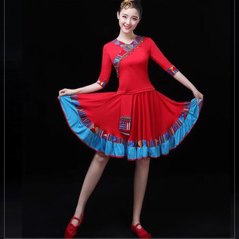 到脚裸高级杨丽萍云裳跳广场舞服装新款套装裙子古典舞民 红色裙装 6