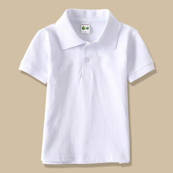 桑晴夏季男童短袖polo衫小学生校服中大儿童翻领t恤女童毕业班服白色